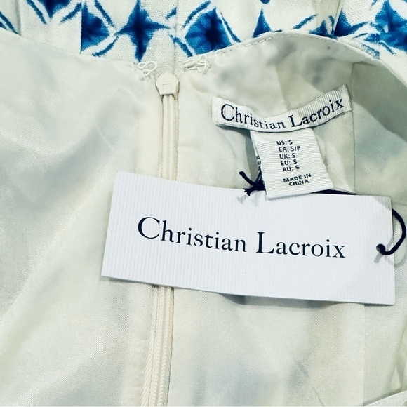 Christian Lacroix Geometric Linen Blend Square Neck Fit and Flare Midi Dress NEW - Picture 7 of 8